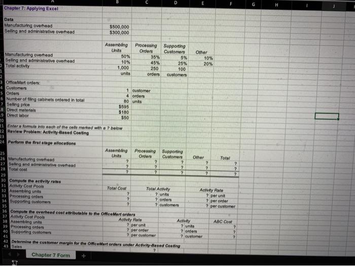 Solved D Chapter 7: Applying Excel Data Manufacturing | Chegg.com