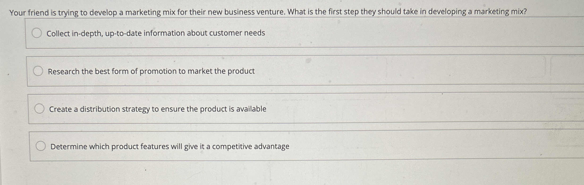 Solved Your friend is trying to develop a marketing mix for | Chegg.com