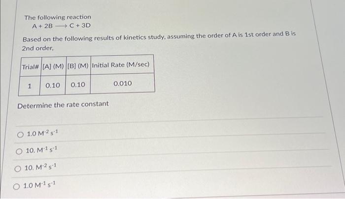 Solved The following reaction A + 2B C + 3D Based on the | Chegg.com