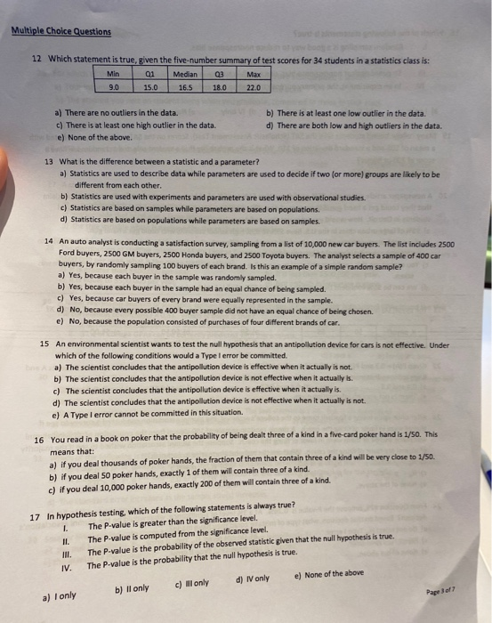Solved Multiple Choice Questions 12 Which statement is true, | Chegg.com