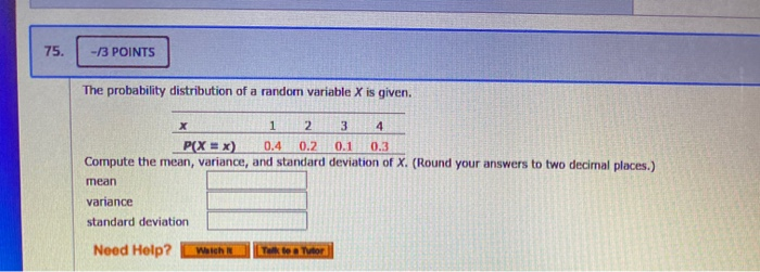Solved -13 POINTS The probability distribution of a random | Chegg.com