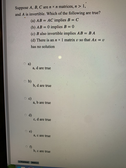 Solved Suppose A, B, C are n x n matrices, n > 1, and A is | Chegg.com