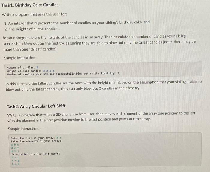 Solved Task1: Birthday Cake Candles Write a program that | Chegg.com