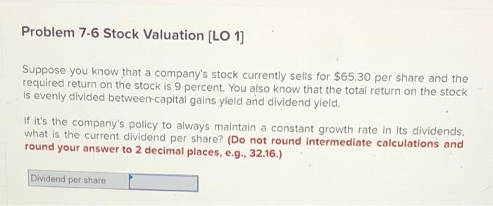 Solved Problem 7-6 Stock Valuation [LO 1] Suppose you know | Chegg.com