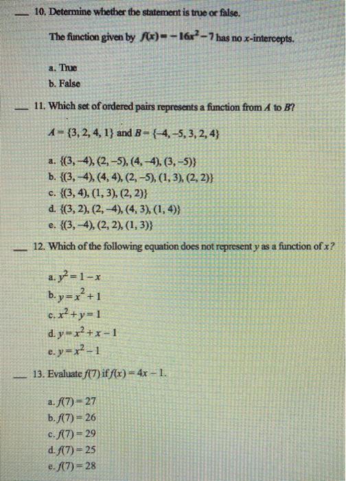 Solved 10. Determine whether the statement is true or falso.