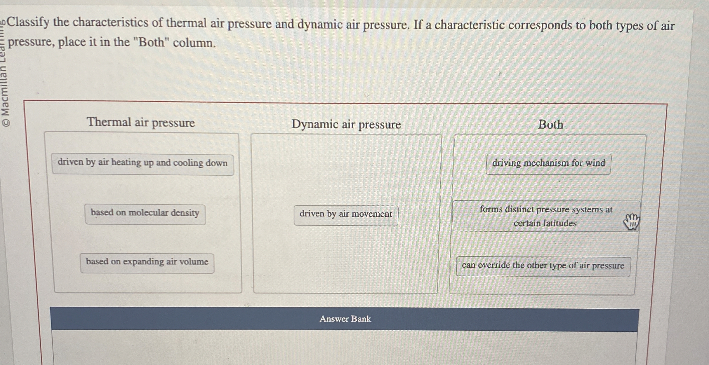 Solved Classify the characteristics of thermal air pressure