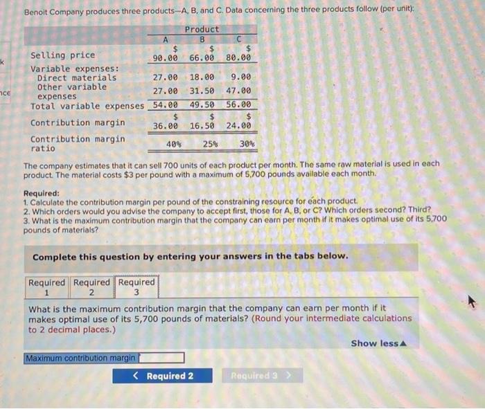 Solved Benoit Company produces three productsA, B, and C.