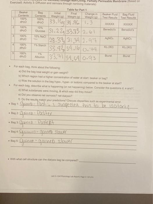 Solved Exercise5: Activity 3: Diffusion and osmosis through | Chegg.com