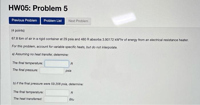 Solved HW05: Problem 5 Previous Problem Problem List Next | Chegg.com
