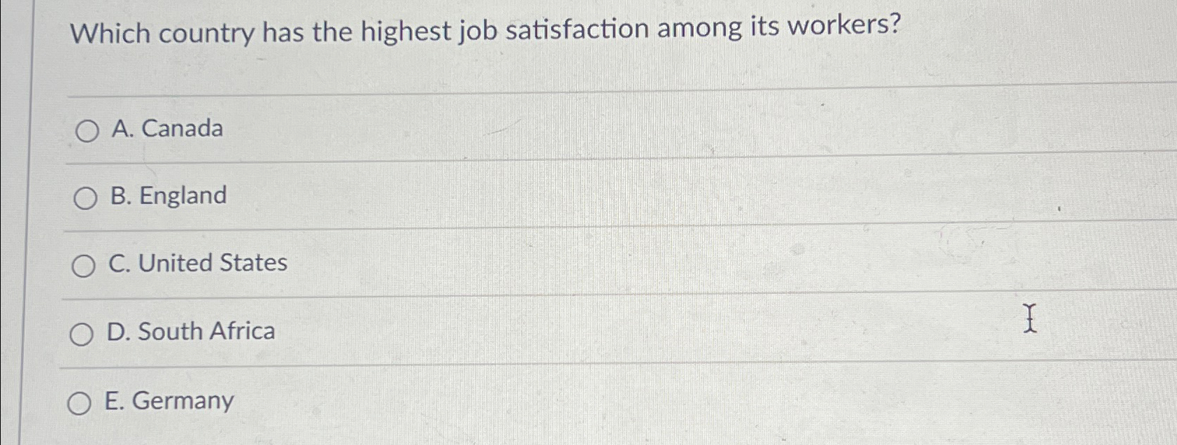 Solved Which country has the highest job satisfaction among | Chegg.com ...