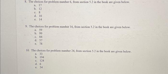 8. The choices for problem number 6 , from section | Chegg.com