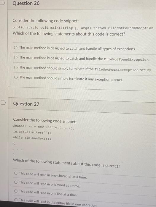 Solved D Question 26 Consider the following code snippet: | Chegg.com