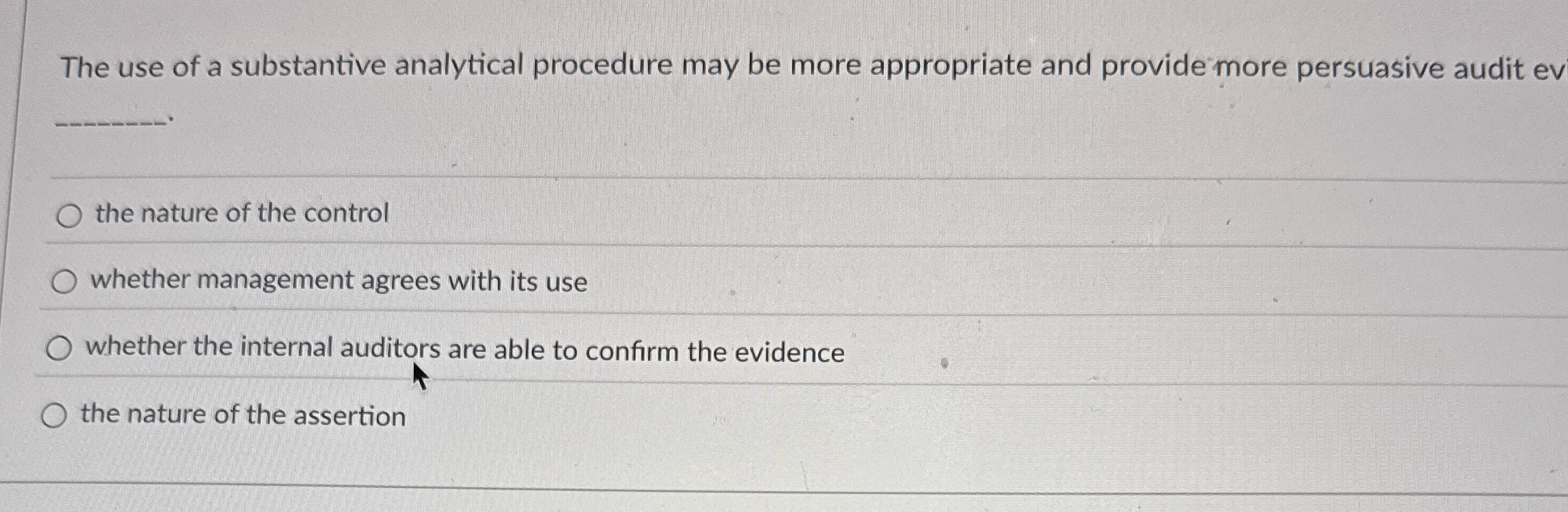 Solved The use of a substantive analytical procedure may be | Chegg.com