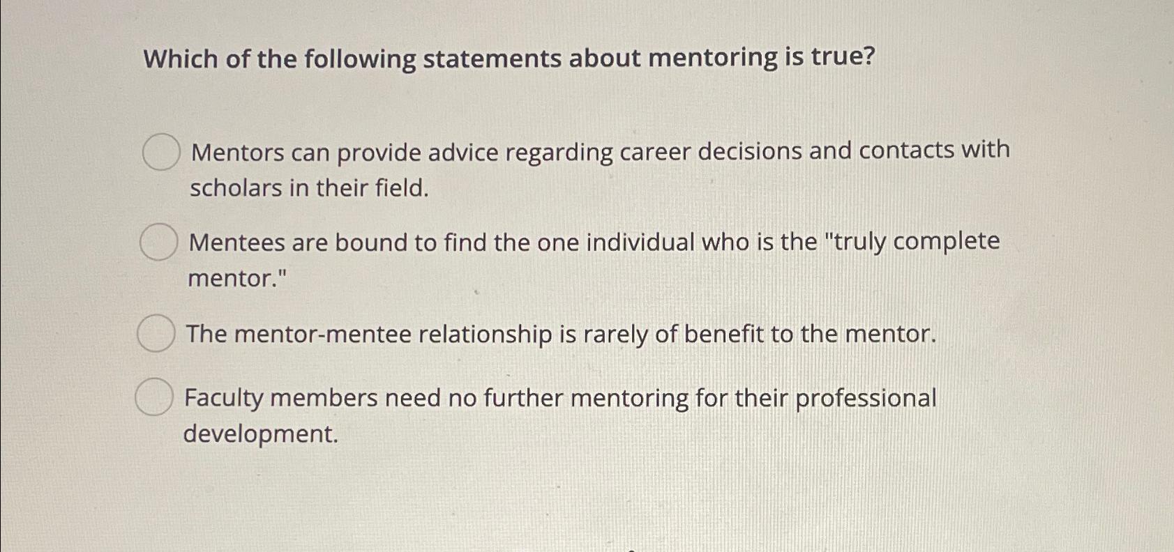Solved Which of the following statements about mentoring is(01)