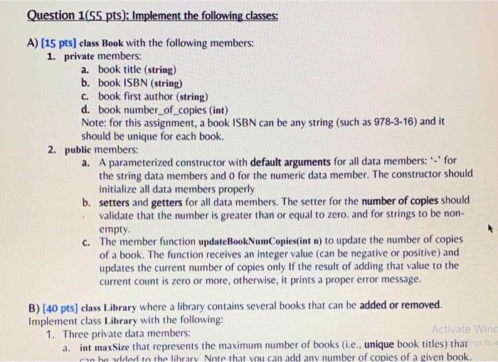 Solved B) (40 pts) class Library where a library contains | Chegg.com