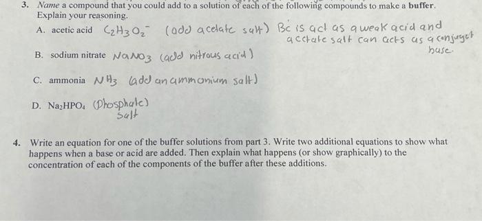 Solved 3. Name a compound that you could add to a solution | Chegg.com