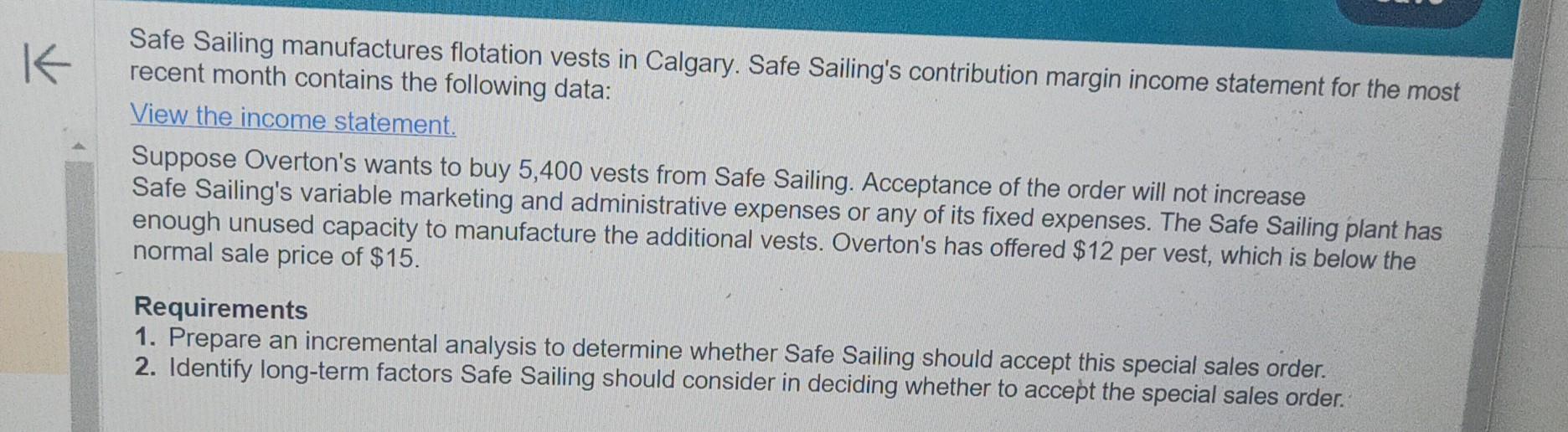 Solved Safe Sailing manufactures flotation vests in Calgary.