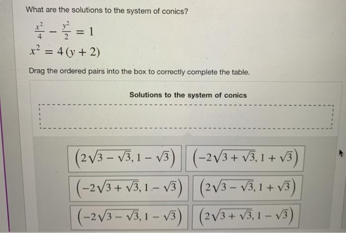 Solved What are the solutions to the system of conics? = 1 | Chegg.com