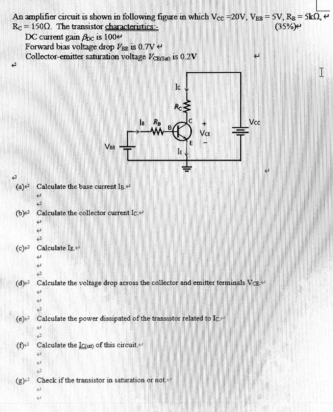 Solved An Amplifier Circuit Is Shown In Following Figure In | Chegg.com