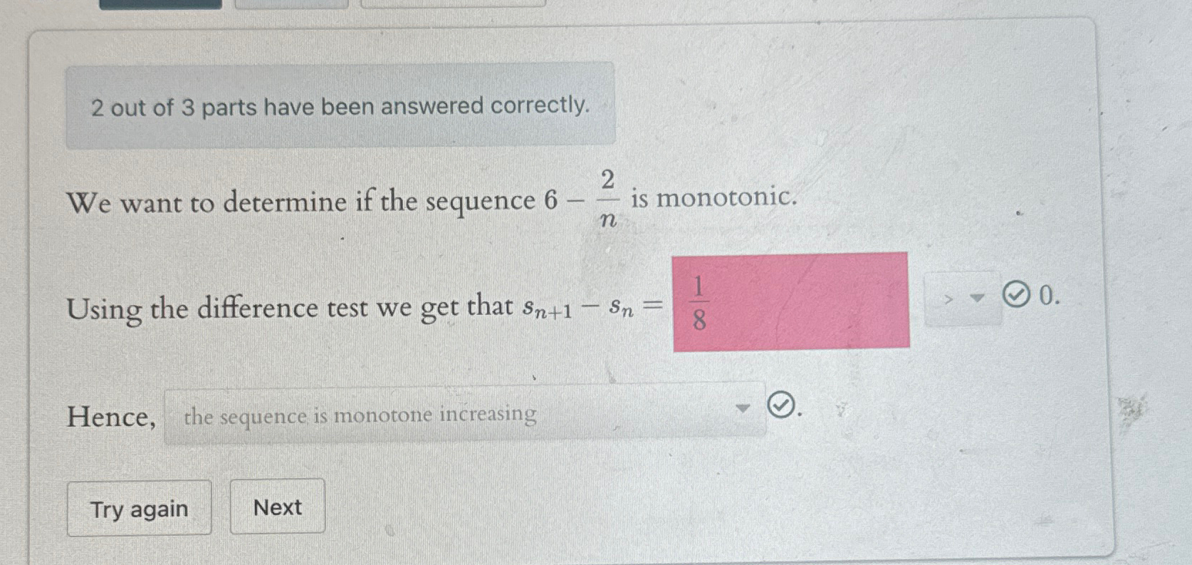 Solved 2 ﻿out of 3 ﻿parts have been answered correctly.We | Chegg.com