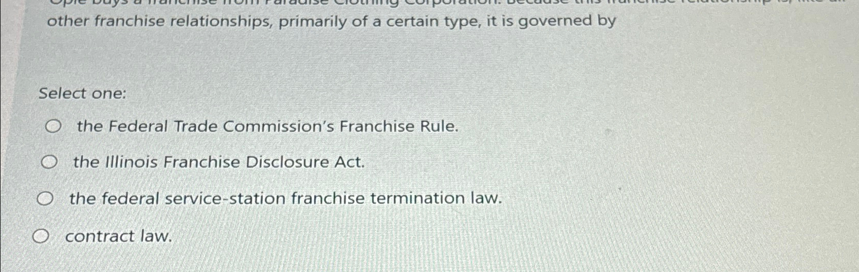 Solved other franchise relationships, primarily of a certain