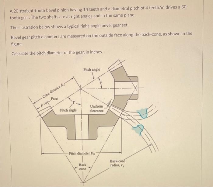 Solved calculate the pitch diameter of the pinion, in inches