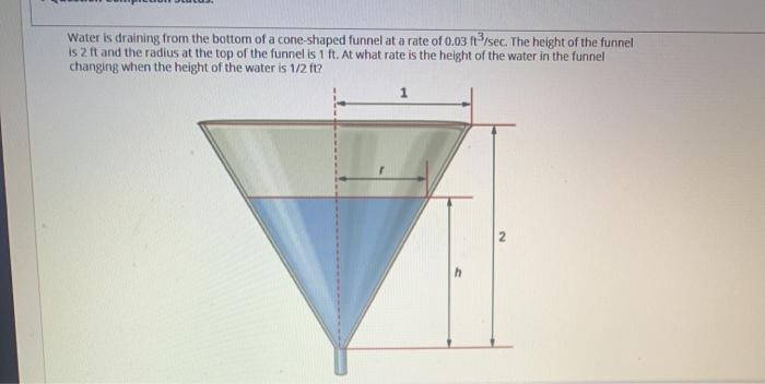 Solved Water is draining from the bottom of a cone-shaped | Chegg.com