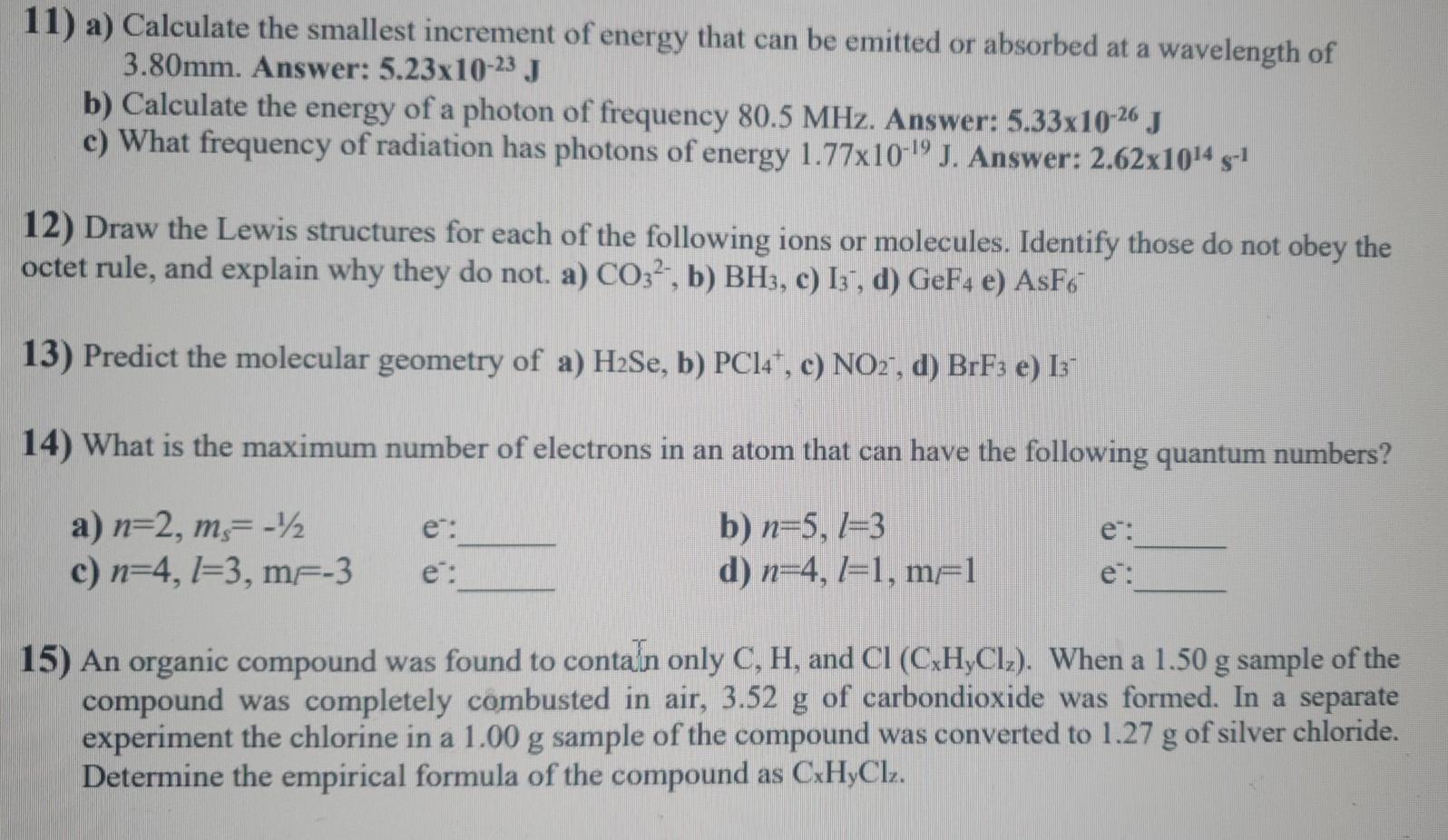 Solved 11) a) Calculate the smallest increment of energy | Chegg.com