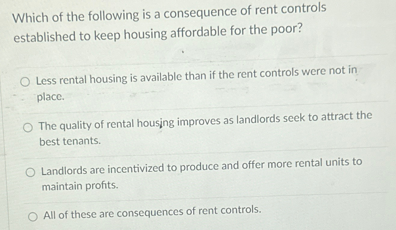 Solved Which Of The Following Is A Consequence Of Rent | Chegg.com