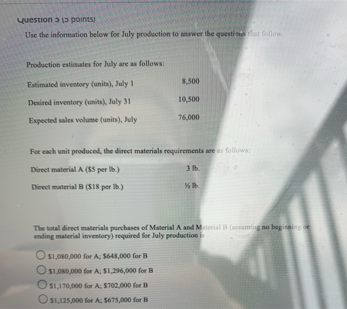 Solved Question > 15 points) Use the information below for | Chegg.com