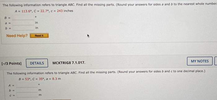 Solved The Following Information Refers To Triangle ABC. | Chegg.com