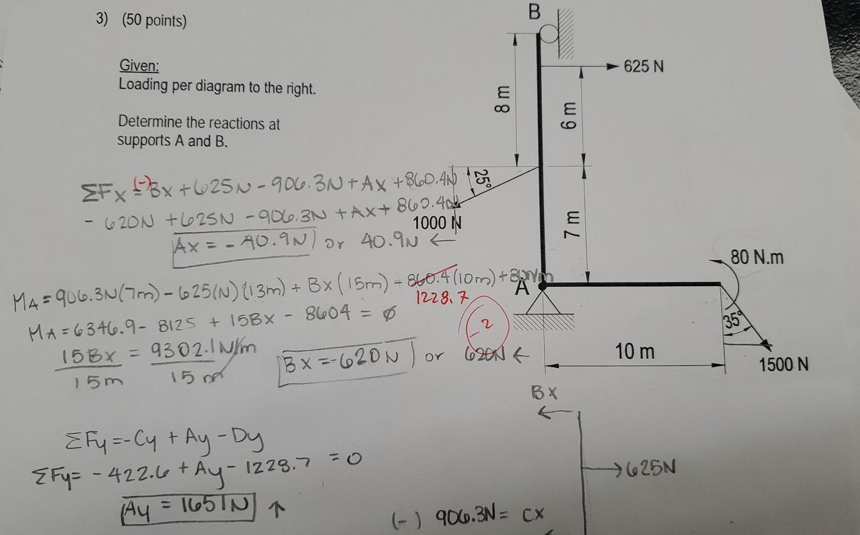 3) (50 points)
Given:
Loading per diagram to the right.
Determine the reactions at supports \( A \) and \( B \).