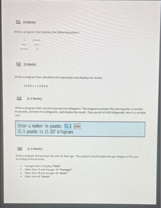 Solved Q1 4 Marks Write a program that displays the | Chegg.com