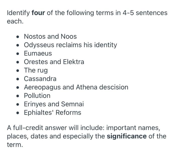 Identify four of the following terms in 4-5 sentences | Chegg.com