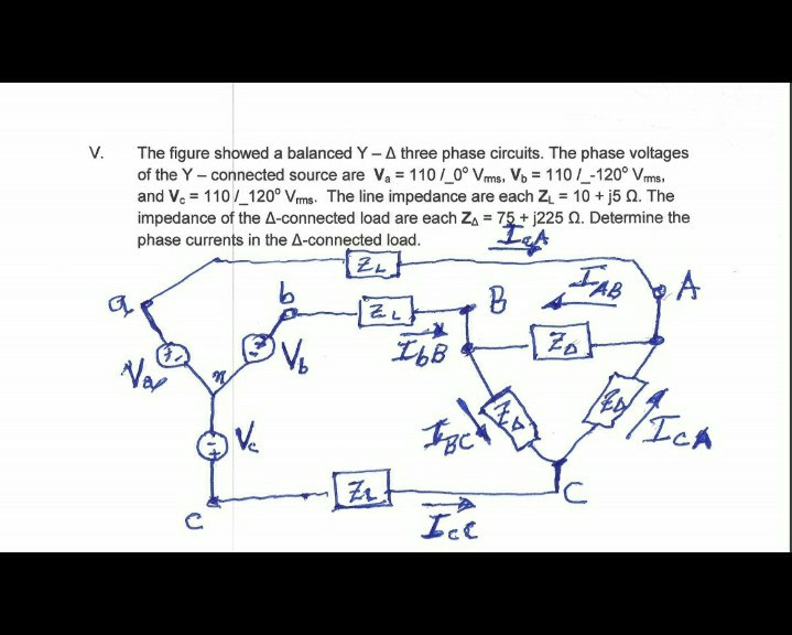 Solved V. The figure showed a balanced Y - A three phase | Chegg.com