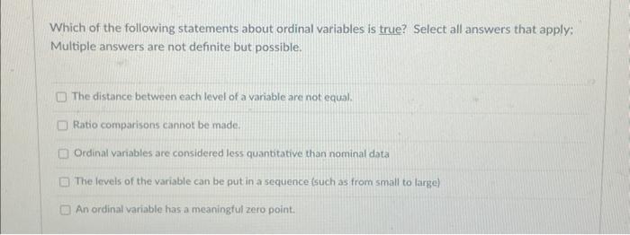 Solved Which of the following statements about ordinal | Chegg.com