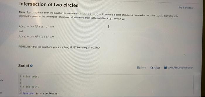 Solved Intersection of two circles My Solutions Many of you | Chegg.com