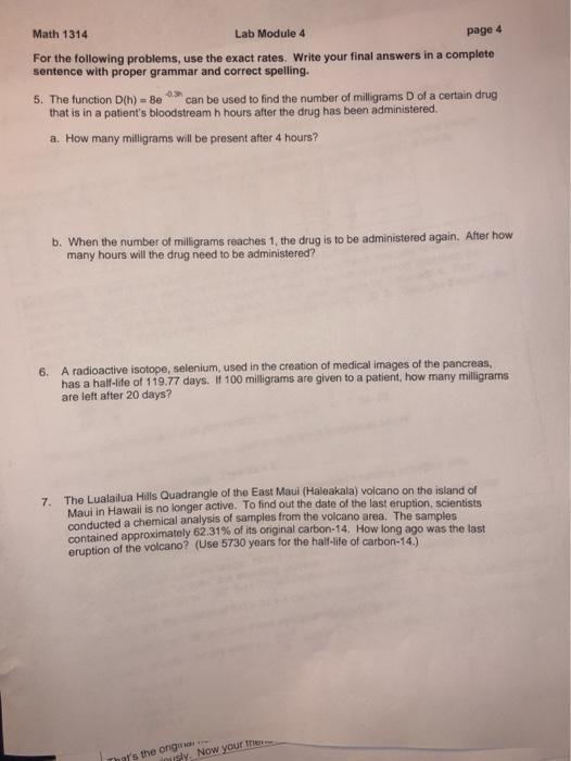 Solved Math 1314 Lab Module 4 page 4 For the following | Chegg.com