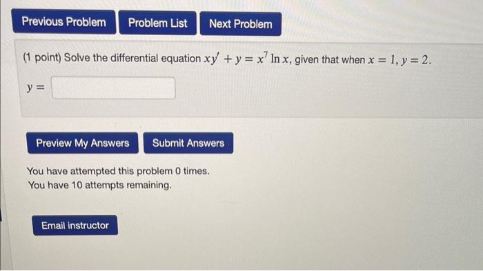 Solved (1 point) Solve the differential equation | Chegg.com