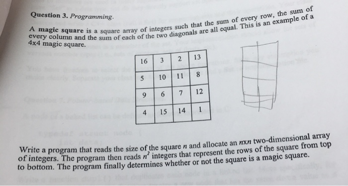 Solved Question 3. Programming. A magic square is a square | Chegg.com
