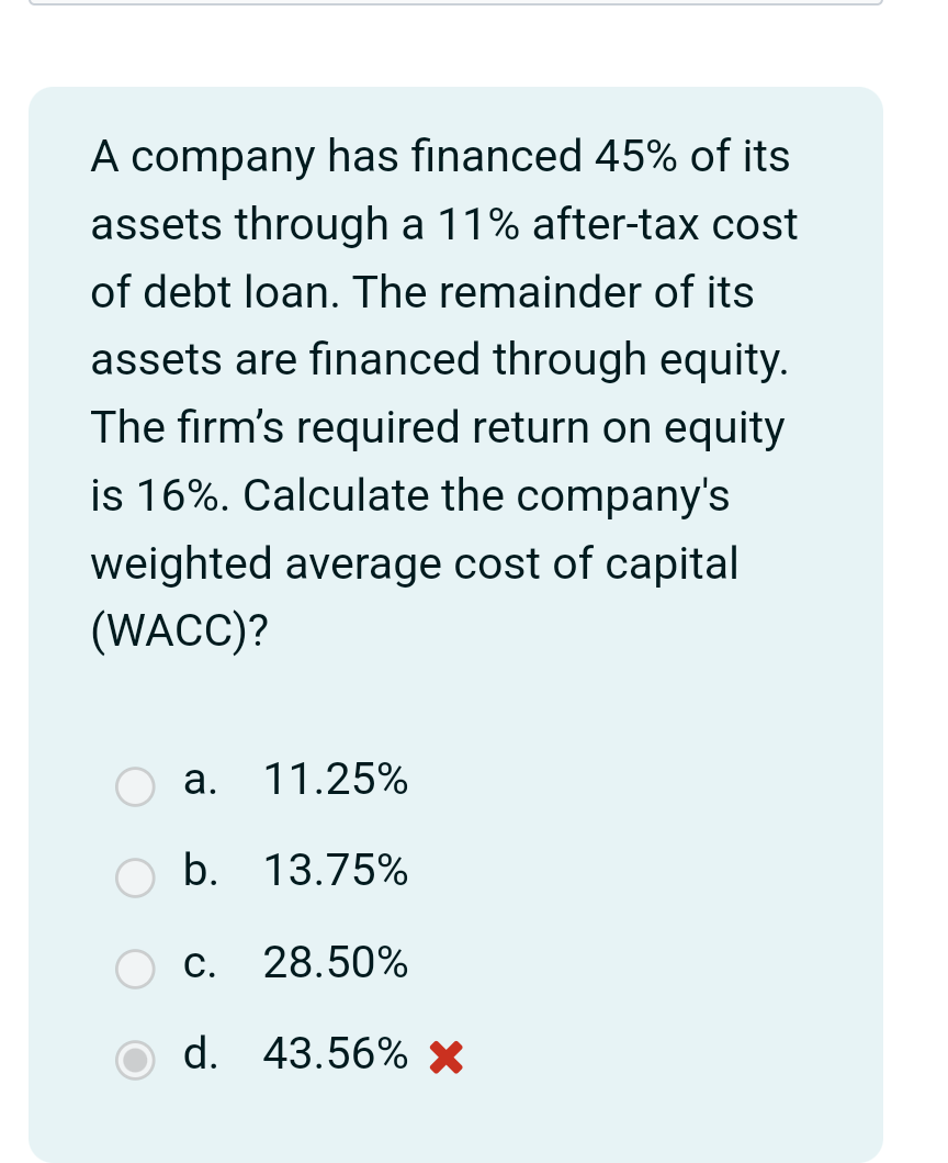 Solved A company has financed 45% of its assets through a | Chegg.com