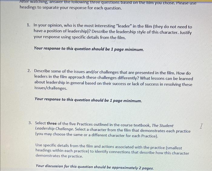 Select and watch one of the films below to use as the | Chegg.com