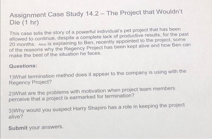 case study 14 2 the project that wouldn't die