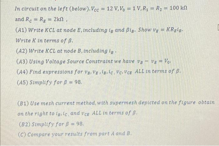 Solved In circuit on the left (below). Vcc = 12 V, Vo = 1 V, | Chegg.com