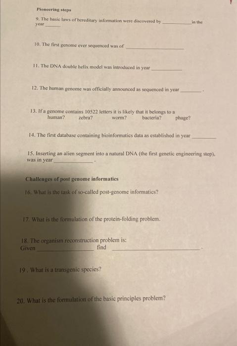 Solved INTRODUCTION TO BIOINFORMATICS Bioinformatics 1. | Chegg.com