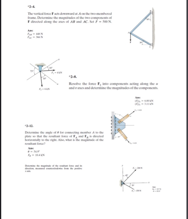 Solved 2-4. The vertical force Facts downward at A on the | Chegg.com