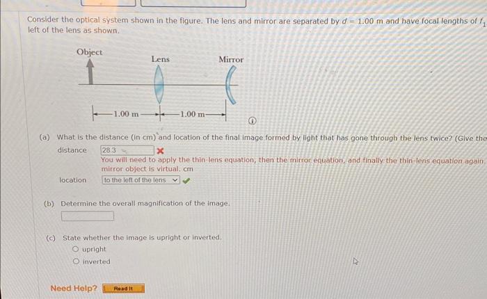 Solved Consider the optical system shown in the figure. The | Chegg.com