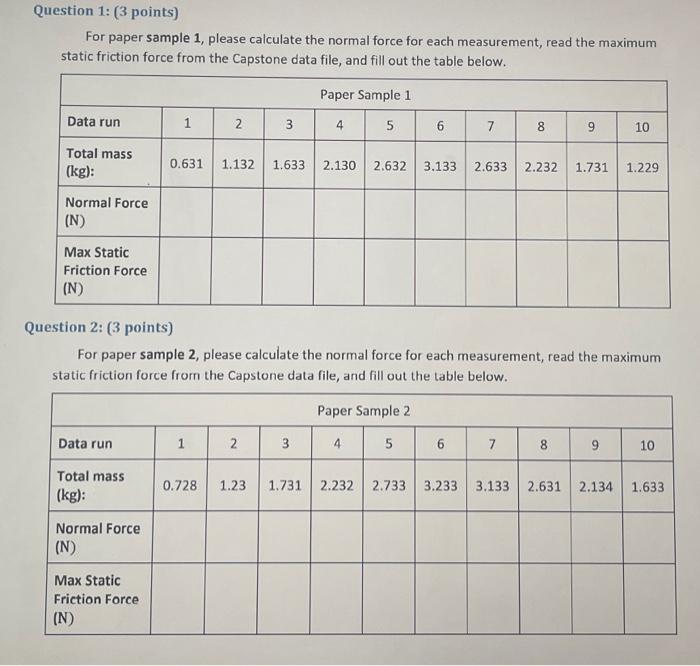 For paper sample 1, please calculate static | Chegg.com