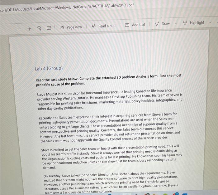 Solved Read the case study below. Complete the attached 8D | Chegg.com
