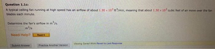 Solved Question 1.1c: A typical ceiling fan running at high | Chegg.com